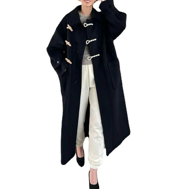 Kuzuwata Осенне-Зимняя Одежда Женская Куртка Из Японской Высококачественной Смешанной Шерсти С Длинной Роговой Пряжкой Свободное Пальто Модная Jaqueta Feminina . ' - ' . 1