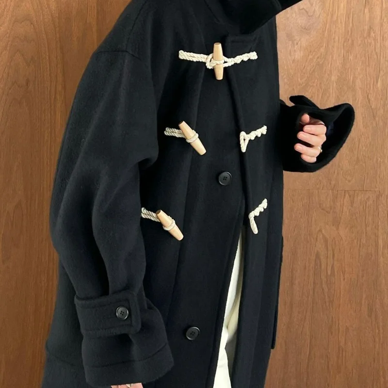 Kuzuwata Осенне-Зимняя Одежда Женская Куртка Из Японской Высококачественной Смешанной Шерсти С Длинной Роговой Пряжкой Свободное Пальто Модная Jaqueta Feminina . ' - ' . 5