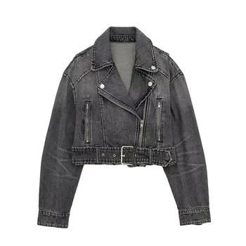 ZATRHMBM Женская Осенняя мода 2023 года, джинсовая куртка в мотоциклетном стиле, пальто, винтажная верхняя одежда с длинными рукавами и пуговицами, Стильные топы