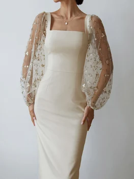 Элегантное женское мини-облегающее платье Y2K, украшенное пайетками, с длинным рукавом и V-образным вырезом, клубная одежда для коктейлей